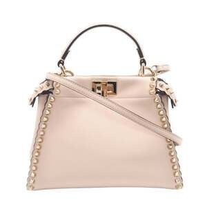FENDI Leather Mini Peekaboo 8BN244 2-way Handbag Pink Gold Studs Women's